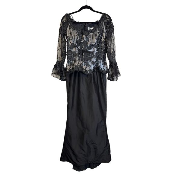 Tina di Martina Formal Evening Gown M Black Sheer Cocktail Party Elegant USA NWT